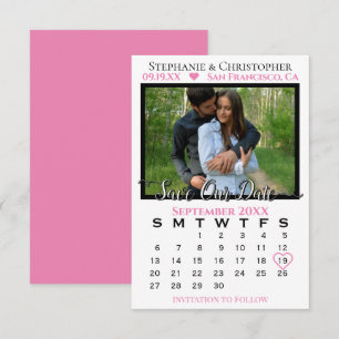 Einfaches Foto Kalender Rosa Hochzeit Retten Unser Karte