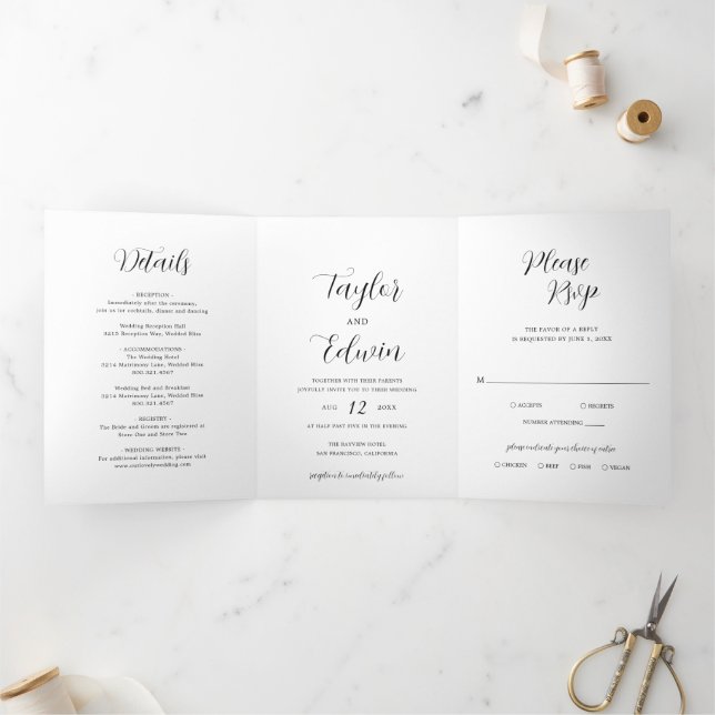 Einfaches Foto Moderne Hochzeit Dreifach Gefaltete Einladung (Innenseite)