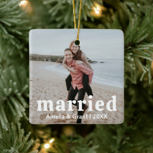 Einfaches Foto Modernes Erstes Weihnachtsfest Verh Keramikornament