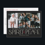 Einfaches Foto Peace Black Red Feiertagspostkarte<br><div class="desc">In diesem Foto,  in dem Sie die Postkarten begrüßen,  wird neben dem Gruß "Spirit of Peace" in großen Elfenbein- und Rotweinbuchstaben auf schwarzem Hintergrund mit Platzhaltern auch der Gruß "Spirit of Peace" (Geist des Friedens) mit vier Ihrer liebsten Fotos,  Familienname & das Jahr,  gefeiert.</div>