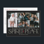 Einfaches Foto Peace Black Red Feiertagspostkarte<br><div class="desc">In diesem Foto,  in dem Sie die Postkarten begrüßen,  wird neben dem Gruß "Spirit of Peace" in großen Elfenbein- und Rotweinbuchstaben auf schwarzem Hintergrund mit Platzhaltern auch der Gruß "Spirit of Peace" (Geist des Friedens) mit vier Ihrer liebsten Fotos,  Familienname & das Jahr,  gefeiert.</div>