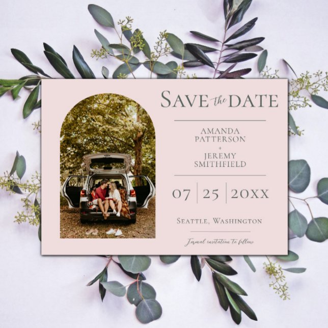 Einfaches Foto | Save the Date rosa (Pink Simple Arch Photo Save the Date)