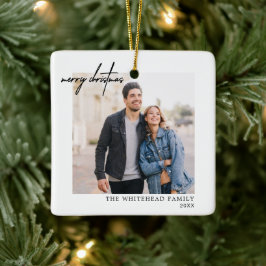 Einfaches Foto Schwarz Frohe Weihnachten Weiß Keramikornament