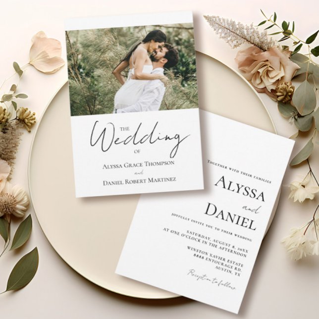 Einfaches Foto Schwarz-Weiß-Hochzeit Einladung (Modern Bride Groom Photo wedding Invitation. )