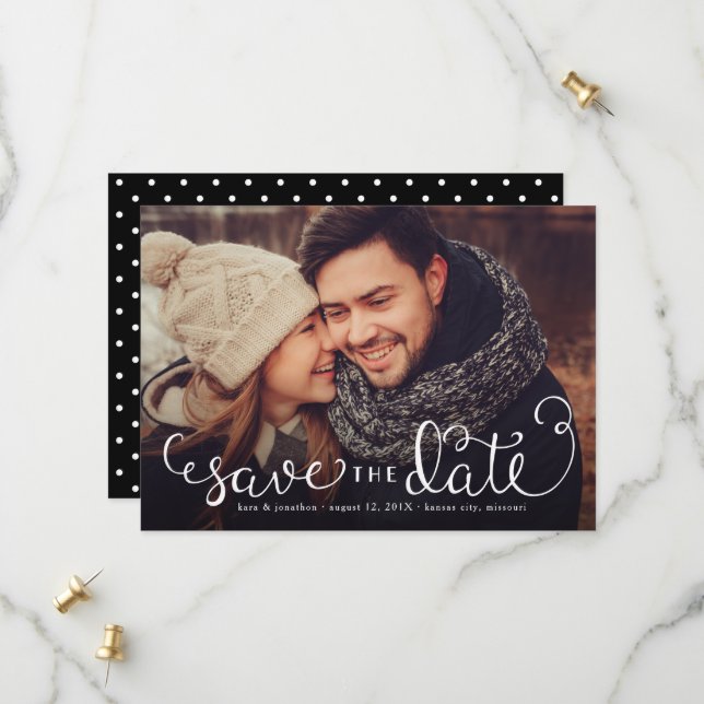 Einfaches Foto Speichern Sie die Daten, Handschrif Save The Date (Vorderseite/Rückseite Beispiel)