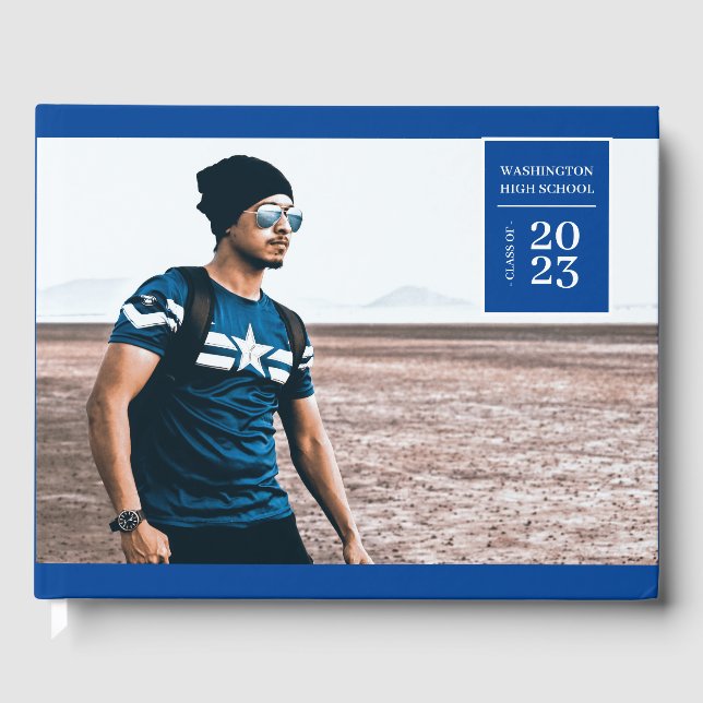 Einfaches Foto Tab Abschluss Blue Gästebuch (Vorderseite)