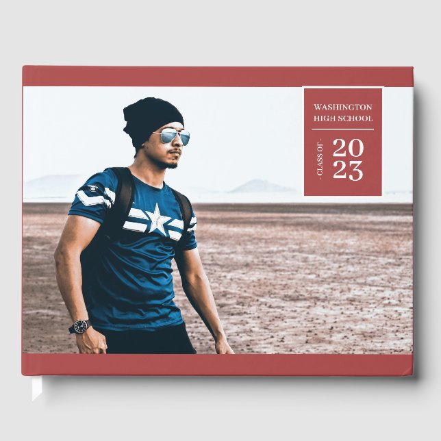 Einfaches Foto Tab Abschluss Rotes Gästebuch (Vorderseite)