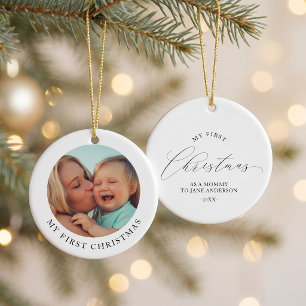 Einfaches Foto von Mutter und Baby zum ersten Weih Keramik Ornament