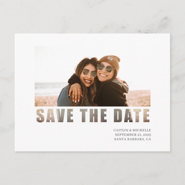 Einfaches Foto Weiße Hochzeit speichern Sie das Da Ankündigungspostkarte (Vorderseite)
