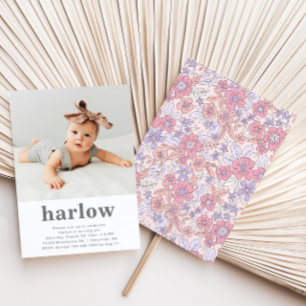 Einfaches Foto zum Geburtstag   Floral Einladung