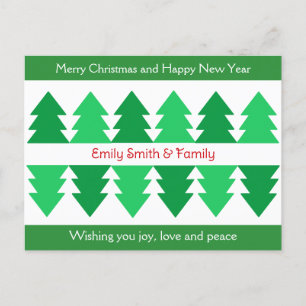 Einfaches fröhliches Weihnachts-Grünbaumdesign Feiertagspostkarte
