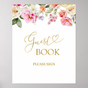 Einfaches Frühlingsblumen-Gästebuch-Party-Schild Poster