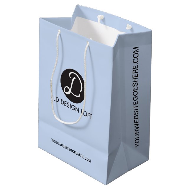 Einfaches, für Unternehmen anpassbares Logo für Bl Mittlere Geschenktüte (Rückseite Schrägansicht)
