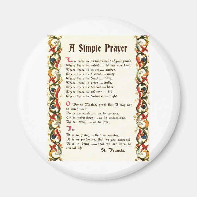 einfaches Gebet des Heiligen Franziskus von Assisi Magnet (Vorne)
