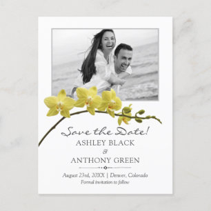 Einfaches Gelb-Orchid-Foto Hochzeit Sichern Sie da Ankündigungspostkarte