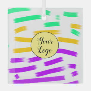einfaches, gelbblaues Wasserfarbenlogo Ornament Aus Glas