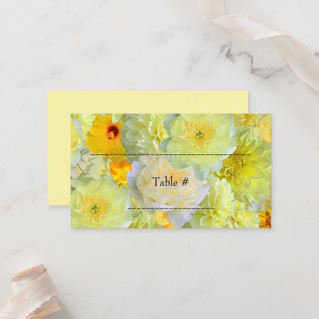 Einfaches gelbes Aquarell mit Blumenmotiv Platzkarte (Vorderseite/Rückseite Beispiel)