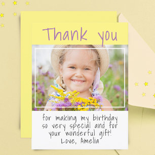 Einfaches gelbes Mädchen-Foto-Birthday-Dankeschön Postkarte