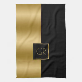 Einfaches geometrisches Design aus Schwarz und Gol Geschirrtuch