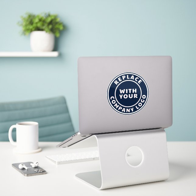 Einfaches Geschäft Logo Firmenmitarbeiter Aufkleber (Laptop auf Schreibtisch)