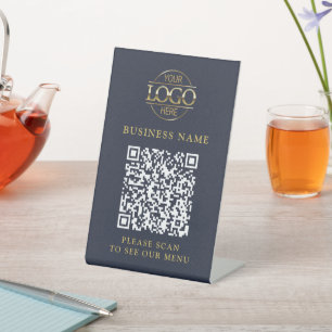 Einfaches Geschäftslogo QR-Code-Menü Berührungslos Sockelschild