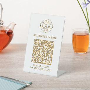 Einfaches Geschäftslogo QR-Code-Menü Berührungslos Sockelschild