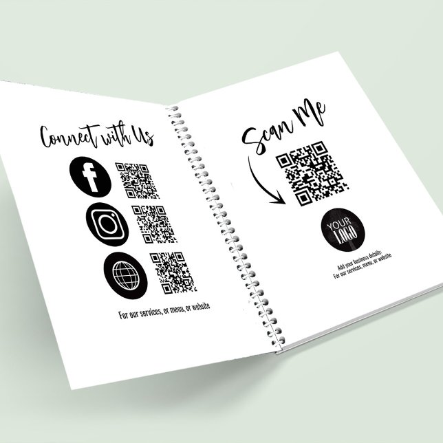 Einfaches Geschäftslogo QR-Code Social Media Planer (add your logo business journal with social media icons and QR codes. )