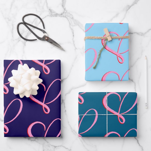 Einfaches Geschenkpapier Flachblatt-Set aus 3 Set (Vorderseite)