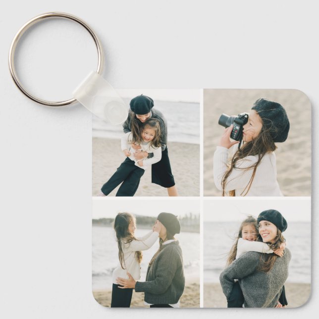 Einfaches Gitter mit vier Personalisierten Foto Sc Schlüsselanhänger (Vorderseite)