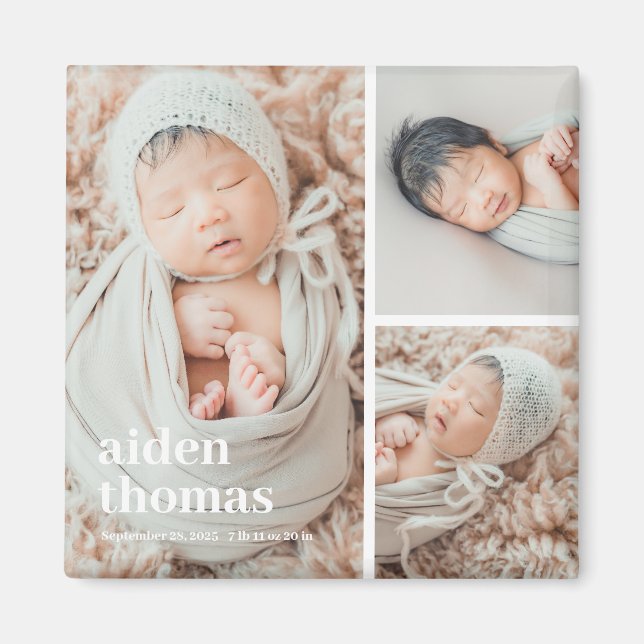 Einfaches Gitter von drei Personalisierten Fotos Magnet (Vorne)