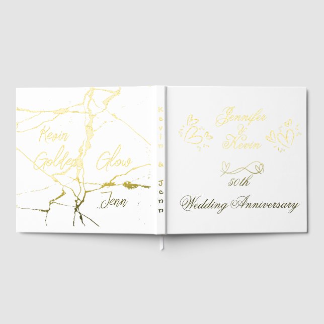 Einfaches Gold auf weißem 50. Hochzeitstag | Gästebuch (Voll)