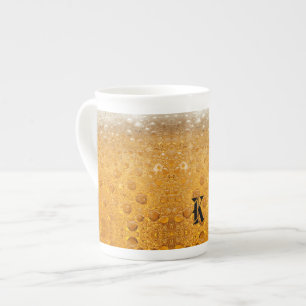 Einfaches Gold-Bier-Monogramm Weihnachtsfeier Prozellantasse
