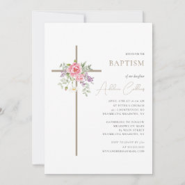Einfaches Gold Cross Elegante Minimalistische Tauf Einladung