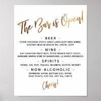 Einfaches Gold-Handschrift Offene-Bar-Menü-Schild