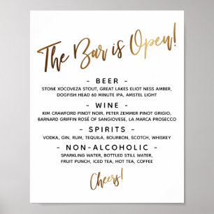 Einfaches Gold-Handschrift Offene-Bar-Menü-Schild Poster