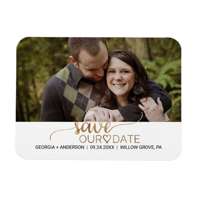 Einfaches Gold-Kalligrafie-Save the Date Foto Magnet (Horizontal)