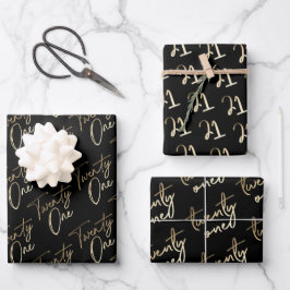 Einfaches Gold Script 21. Geburtstag Party Geschenkpapier Set