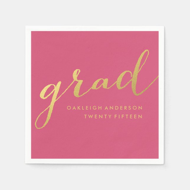 Einfaches Gold-Script in Rosa | Abschluss Napkins Serviette (Vorderseite)