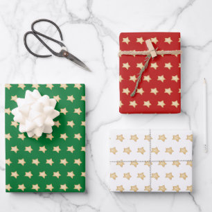 Einfaches Gold Star auf Grün, Rot, Weiß, Hintergru Geschenkpapier Set