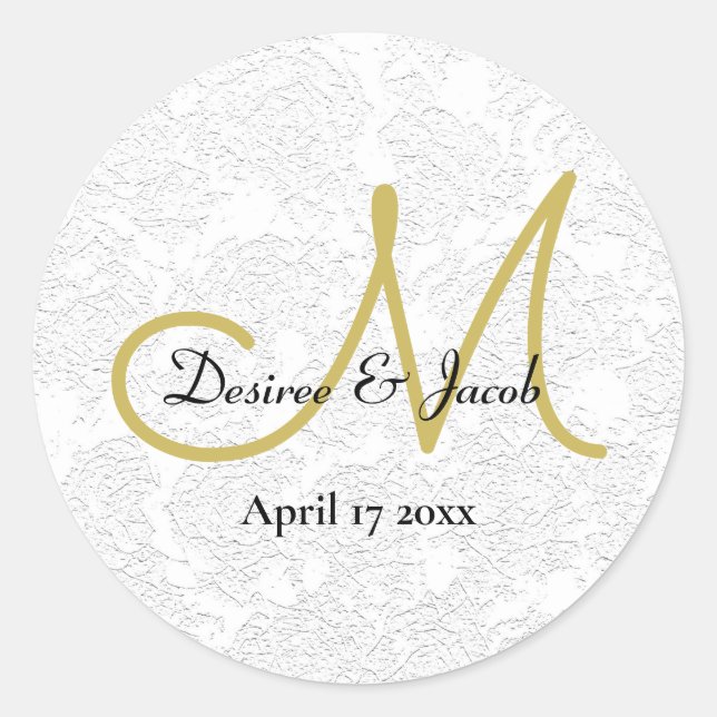 Einfaches Gold White Black Elegant Wedding Monogra Runder Aufkleber (Vorderseite)