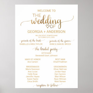 Einfaches goldenes Kalligrafie-Hochzeitsprogramm Poster