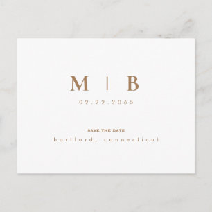 Einfaches goldenes Monogramm Weiß Save the Date Ankündigungspostkarte