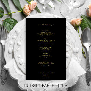 Einfaches goldenes Skript schwarzes Hochzeitsmenü Flyer