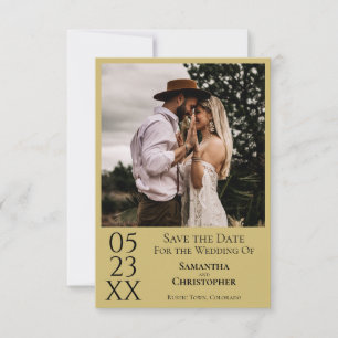 Einfaches goldgelbes, modernes Minimales Foto Hoch Save The Date