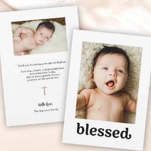Einfaches Goldkreuz Custom Fotos Gesegnete Taufe Dankeskarte