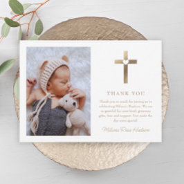 Einfaches Goldkreuz mit Herz-Foto-Taufe Dankeskarte
