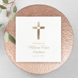 Einfaches Goldkreuz mit Herztaufen Serviette