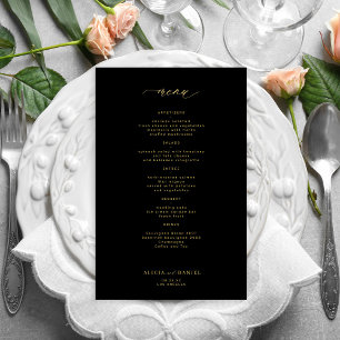 Einfaches goldschrift-schwarzes Hochzeitsmenü im B