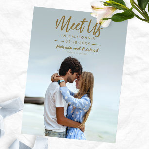 Einfaches Goldschrift-Treffen bei Save The Date Fo Postkarte