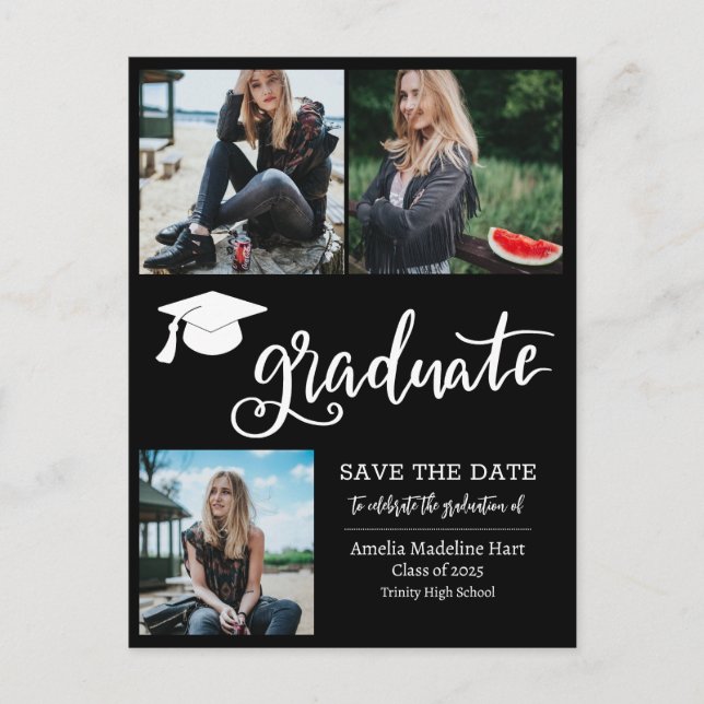 Einfaches Graduate Script-Save the Date-Foto | Sch Ankündigungspostkarte (Vorderseite)